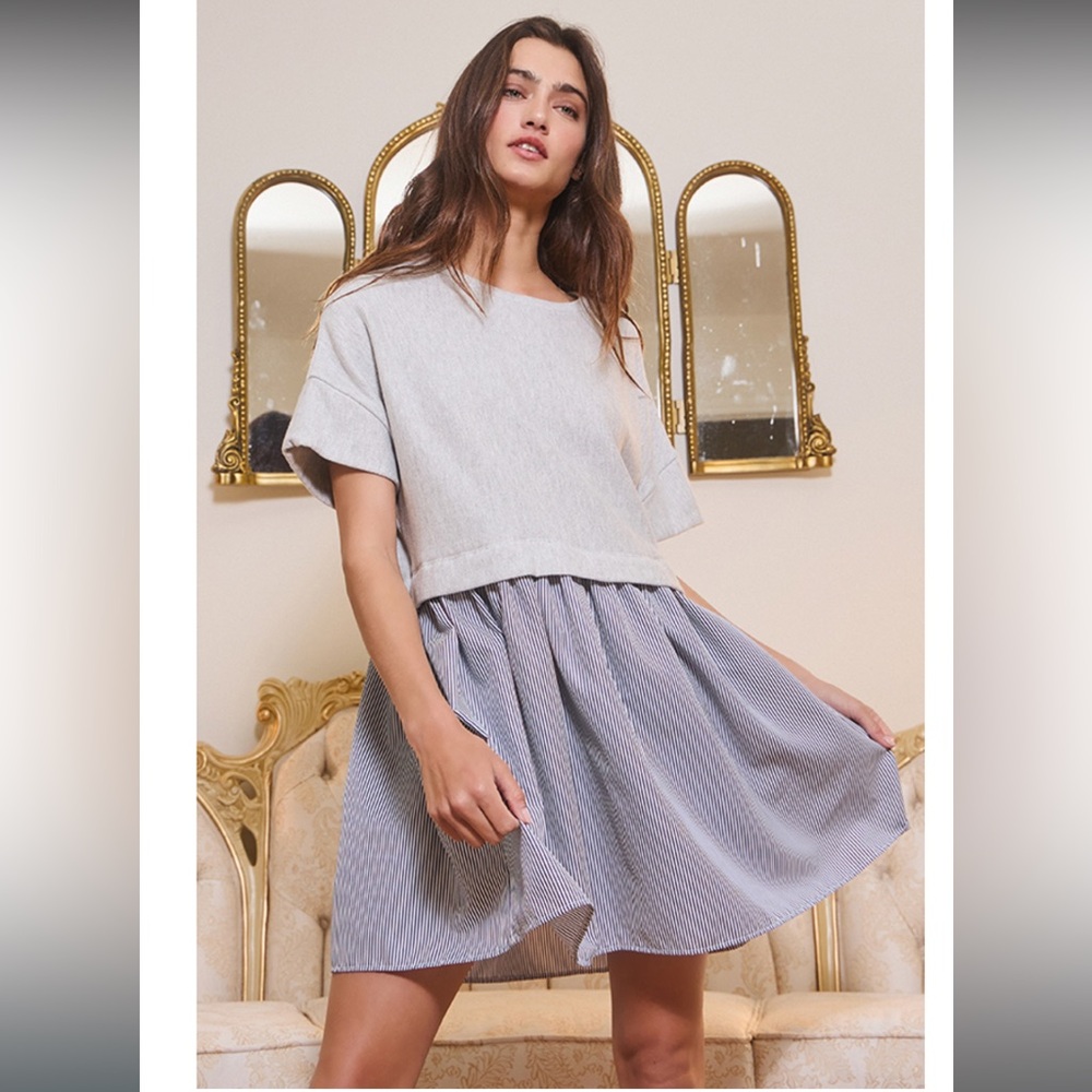 Contrast Solid Top Stripped Skirt Dress